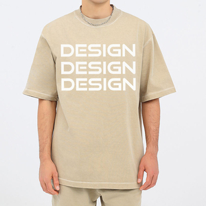 เสื้อยืดคอตตอนโอเวอร์ไซส์สไตล์วินเทจสำหรับผู้ชาย ย้อมสีแบบ Garment Dyed ซักแบบ Acid Wash หนัก 250 GSM ขายส่งแบบ OEM - Product Image 2