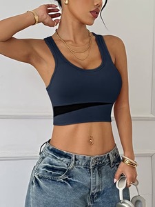 Soutien-gorge de sport à larges bretelles pour femmes |   Débardeur de yoga bicolore contrasté |   Vêtements de sport respirants et anti-transpiration à compression - Product Image 4