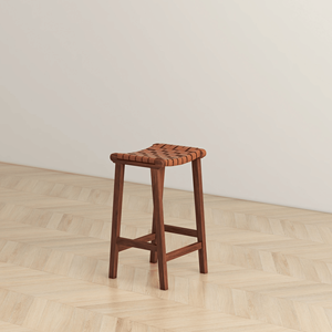 James Mid Century Modern Genuine Tan <b>Leather</b> 24.5\" Counter <b>Stool</b> Bar <b>Stools</b> - Product Image 5
