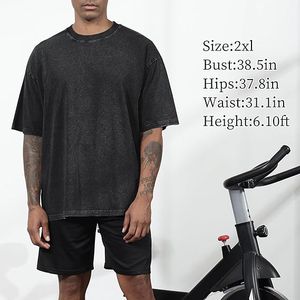 เสื้อยืดคอกลมทรงโอเวอร์ไซส์สำหรับผู้ชาย สีดำ ผ้าฝ้าย 100% หนานุ่ม ไม่หดตัว ระบายอากาศได้ดี เป็นมิตรต่อสิ่งแวดล้อม สไตล์สตรีทแวร์ ไหล่ตก - Product Image 2