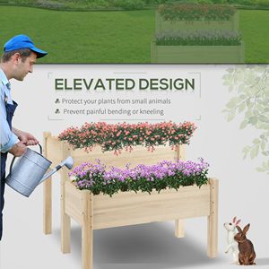 2-Tier Elevated Wooden Garden Bed Vertical Gardening <b>Planter</b> Box with Drainage for Home & Garden for <b>Vegetables</b> Herbs Flowers - Product Image 4