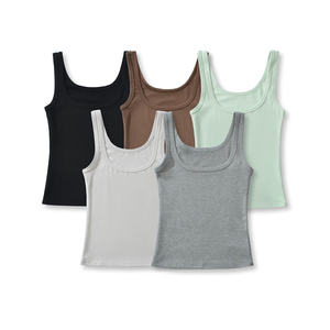 High Quality Solid T-<b>shirt</b> Tank Top Seamless Streetwear Stretch Rib Knit Sleeveless Casual Tank Top Women - Product Image 1