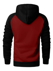 Sweat-shirt à capuche pour homme, rouge et noir, manches raglan, couleur unie, poche avant, coupe classique, vêtements d'hiver, 100% coton, écologique - Product Image 4
