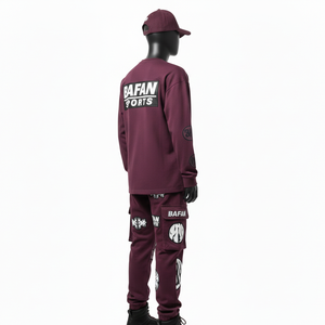 Ensemble survêtement homme en molleton de coton doux 240 GSM, t-shirt et pantalon, couleur bordeaux, logo personnalisé imprimé, 2 pièces - Product Image 5