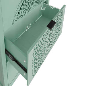 Commode en bois vert menthe à 3 tiroirs avec sculpture Mandala pour chambre à coucher entrée salon ou entrepôt - Product Image 2