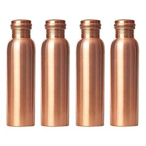 ชุดขวดน้ำทองแดงแท้ 4 ใบ ขนาด 1000 มล. ขวดน้ำเพื่อสุขภาพแบบอายุรเวท ฝาปิดกันรั่ว ผลิตด้วยมือ พร้อมภาชนะเก็บทองแดง - Product Image 1