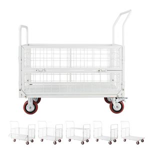 Carrello Piattaforma con Gabbia, Capacità 900 kg, con Pianale Pieghevole a 6 Sezioni, Ruote Girevoli e Design Rinforzato - Product Image 1