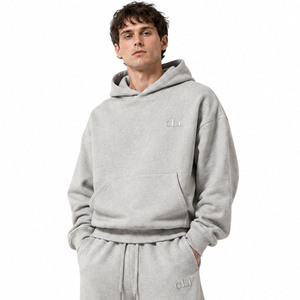 Ensemble coordonné pour homme contemporain : Hoodies gris unis à épaules tombantes et Joggers à jambe large, coupe ample et oversize, en tissu personnalisé de grammage lourd - Product Image 2