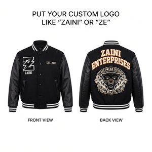 Veste de sport coupe-vent en molleton de coton et polyester premium ZAINI ZE-191 420 GSM, manches en PU noir, logo personnalisé, vêtements d'équipe, style streetwear - Product Image 1