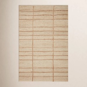 Modern Striped Jute Area <b>Rug</b> Rectangle Flat Weave Non-Slip Bedroom <b>Rug</b> 100% Organic Material <b>Thin</b> Pile Natural Beige Tone - Product Image 1
