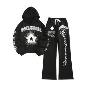 Conjunto de 2 Piezas de Sudadera con Capucha Cortavientos Lavada de Peso Medio para Hombre, Tallas Grandes, Ajuste Holgado, para Deportes y Uso Casual - Tendencias 2026 - Product Image 3