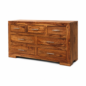 Solid Wood Dresser 7 Drawers Midcentury Modern Rustic Bedroom <b>Storage</b> Cabinet Freestanding - Product Image 1
