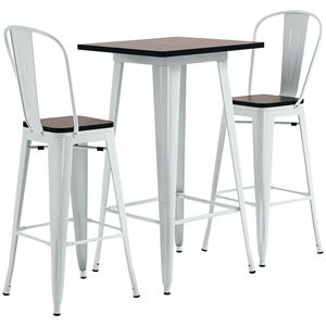 Set da Pranzo Industriale 3 Pezzi Bianco Marrone, Tavolo e Sedie Alte da Bar con Comodi Poggiapiedi per Arredamento Bistrot e Pub - Product Image 1