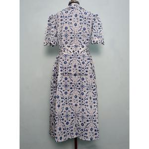 Women's Floral Printed Cotton A-Line Maxi <b>Dress</b> With Turn-Down Collar And Short Sleeve Casual Loose Fit For Daily Wear - Product Image 4