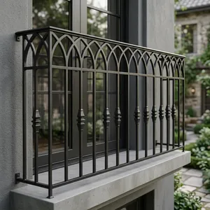 Barandilla de Balcón Moderna Decorativa de Hierro Forjado Negro, Baranda Arqueada Resistente para Escaleras, Valla de Seguridad para Terraza de Casa o Villa - Product Image 5