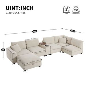 Divano Sezionale Modulare Oversize 140 con Consolle Contenitore Mobile, Tasche Rimovibili e Portabicchieri Ampio per Soggiorno - Product Image 2