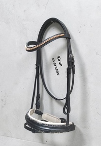 Bridon de cheval en cuir véritable de haute qualité avec cristaux or rose sur le nezier pour l'équitation - Product Image 4
