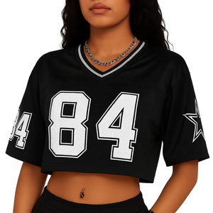 Maillot de football américain rétro élégant à col en V DS-84, taille plus, manches papillon, 100% polyester, anti-UV - Product Image 5