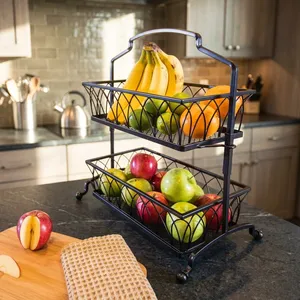2 Tier Metal Fruit Basket Stand for Kitchen Countertop Decorative <b>Vegetable</b> <b>Storage</b> <b>Rack</b> Organizer Black - Product Image 6