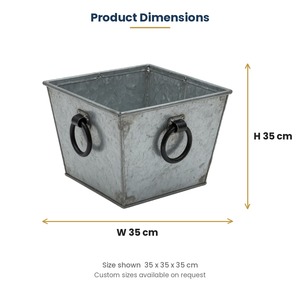 Jardinera Cuadrada de Hierro Galvanizado con Asas de Anillo Negras, Maceta Metálica Rústica para Jardín, Interior y Exterior - Product Image 4