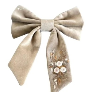 Luxury Mint Green Satin Embroidered Hair <b>Bow</b> <b>Clip</b> Weddings and Fashion Handmade Floral Beaded Long Tail Boutique Hair Accessory - Product Image 3