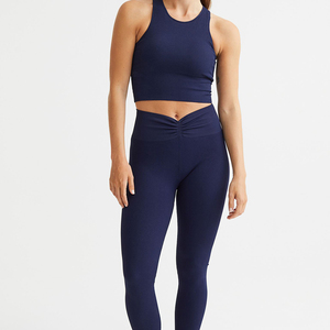 Leggings de cintura alta para mujer - AZUL MARINO Leggings negros de fitness para mujer, leggings de malla de alto impacto para gimnasio con bolsillos - Product Image 2