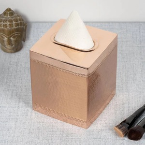 Glam Metal Tissue Box Cover Square Design Textured Pattern Free Standing Decorative Home Accessory - Product Image 2