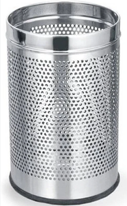 Cubo de basura perforado de acero inoxidable, redondo, con tapa abierta, de metal, para oficina, hotel, hogar, área pública - Product Image 2