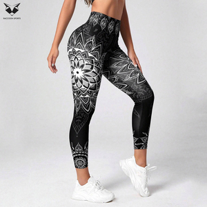 2026 High Waist Full Length Mandala Print Yoga Leggings With Elastic Waist And Four-Way Stretch Spandex Polyester Material - Product Image 4