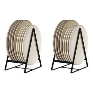2 Pack Black Triangle <b>Plate</b> Display <b>Stand</b> Metal Dish Rack Kitchen Cabinet Organizer for Dinnerware Saucers Bowl Storage - Product Image 1