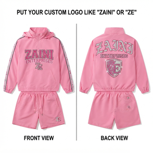 ZAINI High Quality Men's Winter Hooded 300 Grams Polyester Memory Fabric Windbreaker Short <b>Set</b> Contrast Panel Quick Dry Silk - Product Image 1