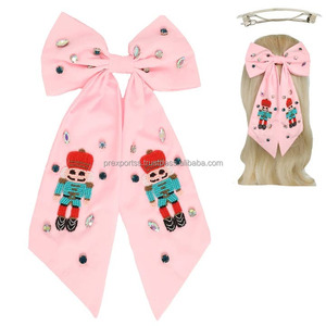 Lazo para el pelo de satén con cuentas de Cascanueces vintage, duradero, multicolor, unisex, pinza para el pelo de Navidad, para disfraces de baile, actuaciones y fiestas con brillo - Product Image 2