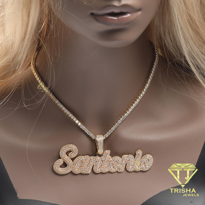 Custom Script <b>Name</b> Necklace Gold Plated Moissanite Tennis <b>Chain</b> Pendant Personalized Jewelry Gift For Men Women - Product Image 1