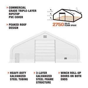 Tenda di Stoccaggio Professionale a Doppia Struttura 50FT X 55FT con Copertura in PVC 32 oz e Porte Passanti - TMG DT5055 PRO - Product Image 6