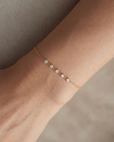 Bracelet délicat en or massif 14 carats avec cinq diamants de laboratoire, sans nickel, sans plomb, certifié IGI, tendance et minimaliste
