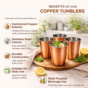 Verre à boire rétro portable en cuivre martelé à double paroi, respectueux de l'environnement |   Intérieur en acier inoxydable Grande capacité Traditionnel - Product Image 4
