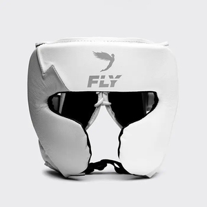 Fabrication sur mesure de protège-têtes de boxe intégraux blancs et gris, pour la boxe, le MMA et le Muay Thai, casque de boxe Fairtex 100% cuir véritable - Product Image 1