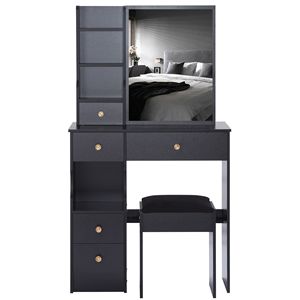 High Capacity Storage F Makeup <b>Vanity</b> <b>Table</b> Extra Large Sliding Mirror Cushioned <b>Stool</b> Small Size Left Drawer-Multi Layer - Product Image 3