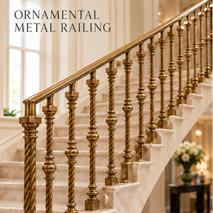 Barandilla de Escalera Ornamental de Metal Bronceado de Lujo con Balaustres Trenzados para Villas, Hoteles y Grandes Interiores - Product Image 1
