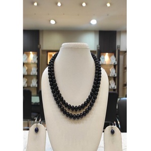 Magnifique ensemble de perles noires naturelles de qualité supérieure, collier Mala avec boucles d'oreilles pour femmes et filles, collection pour mariage et fête - Product Image 1