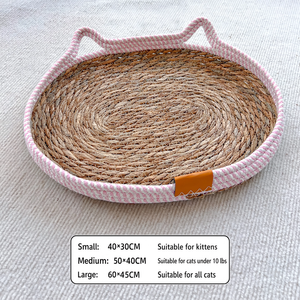 Rattan Woven Cat <b>Bed</b> With Cotton Rope All Season Scratching <b>Pad</b> Washable Pet Mat Cooling Nest For Cats - Product Image 5