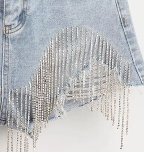 Women's High Waist Denim Shorts <b>Asymmetric</b> Tassel Distressed Washed Cotton Casual Summer Shorts - Product Image 5