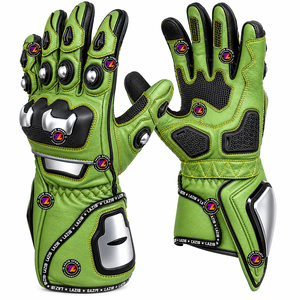 Gants de moto en cuir de vache véritable avec logo personnalisé, manchette longue, doigts entiers, antidérapants, imperméables, pour le cyclisme, le ski, la course, les motards - Product Image 1