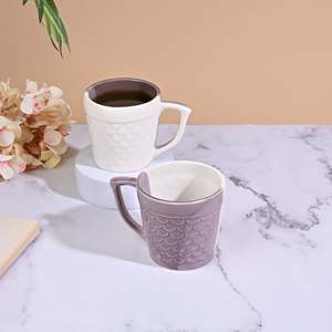 Lovely Double Wall Glass Cup Set of 2 Soft Amber Pink Scale Straws Microwave Safe Eco-Friendly <b>Ceramic</b> <b>Mugs</b> Flowered Pattern - Product Image 1