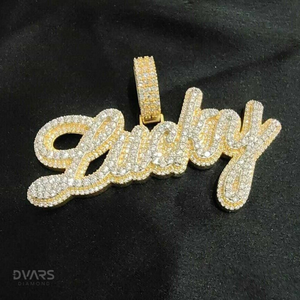 Colgante de Plata de Ley 925 con Baño de Oro de 18K y Moissanita VVS, con Nombre Personalizado en Cursiva de Dos Tonos para Hombre - Product Image 3