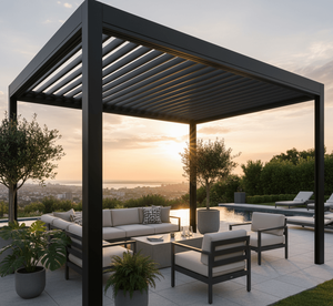Bioclimatic Automatic Adjustable Louvered Aluminum Pergola Modern Design Black <b>Vinyl</b> Clad <b>Frame</b> Screen Waterproof Roof Patio - Product Image 1