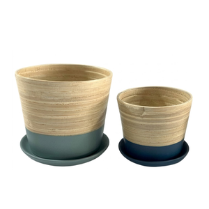 Support de plante en bambou tressé au design épuré avec soucoupe, pot de fleurs d'extérieur artisanal, prix de gros du Vietnam - Product Image 2
