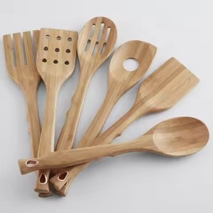 Trending 6Pcs Bamboo Cooking <b>Set</b> Copper Loop Inset Handle <b>Spatula</b> Slotted Turner Spoon Wooden Utensils for Home - Product Image 1