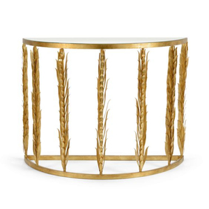 Mesa Consola Redonda Decorativa de Lujo para Sala de Estar, Fabricada en Metal de Primera Calidad, Chapada en Oro, Diseño de Granos de Trigo - Product Image 1