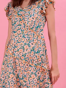 Vestido Midi Holgado con Estampado Floral Blanco, Cuello en V, Sin Mangas, Cintura Natural, Dobladillo Acampanado, Tela Crepé, Ecológico y Transpirable para Mujer - Product Image 2